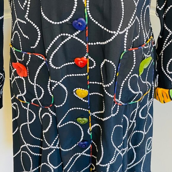 Vintage Platinum by Dorothy Schoelen Funky Heart Button Artsy Coat Dress Medium - Picture 6 of 12